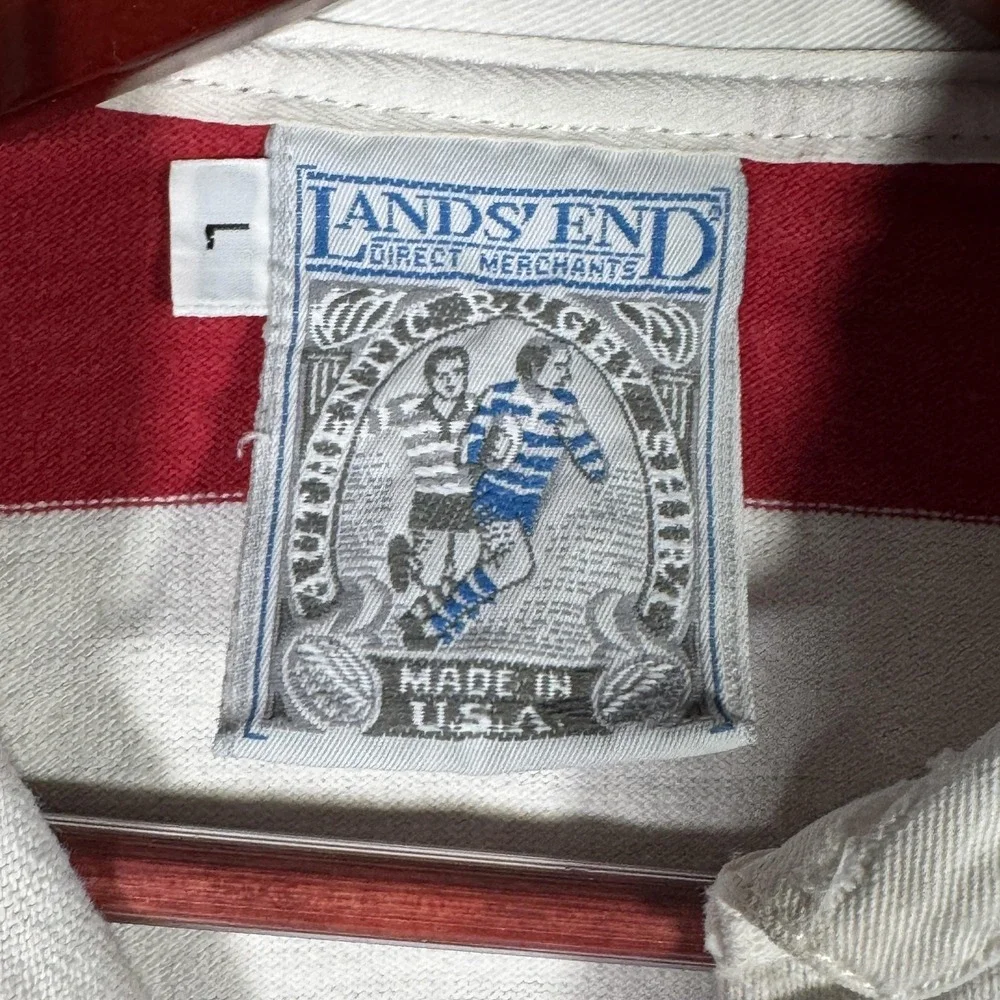 Vintage Lands' End Authentic Rugby Shirt Mens Large Red Blue Stripe Made USA 90s - Picture 3 of 8